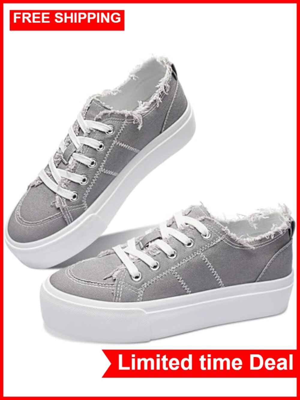 Platform Canvas Sneakers Low Top Lace Up Walking Shoes Comfort Casual